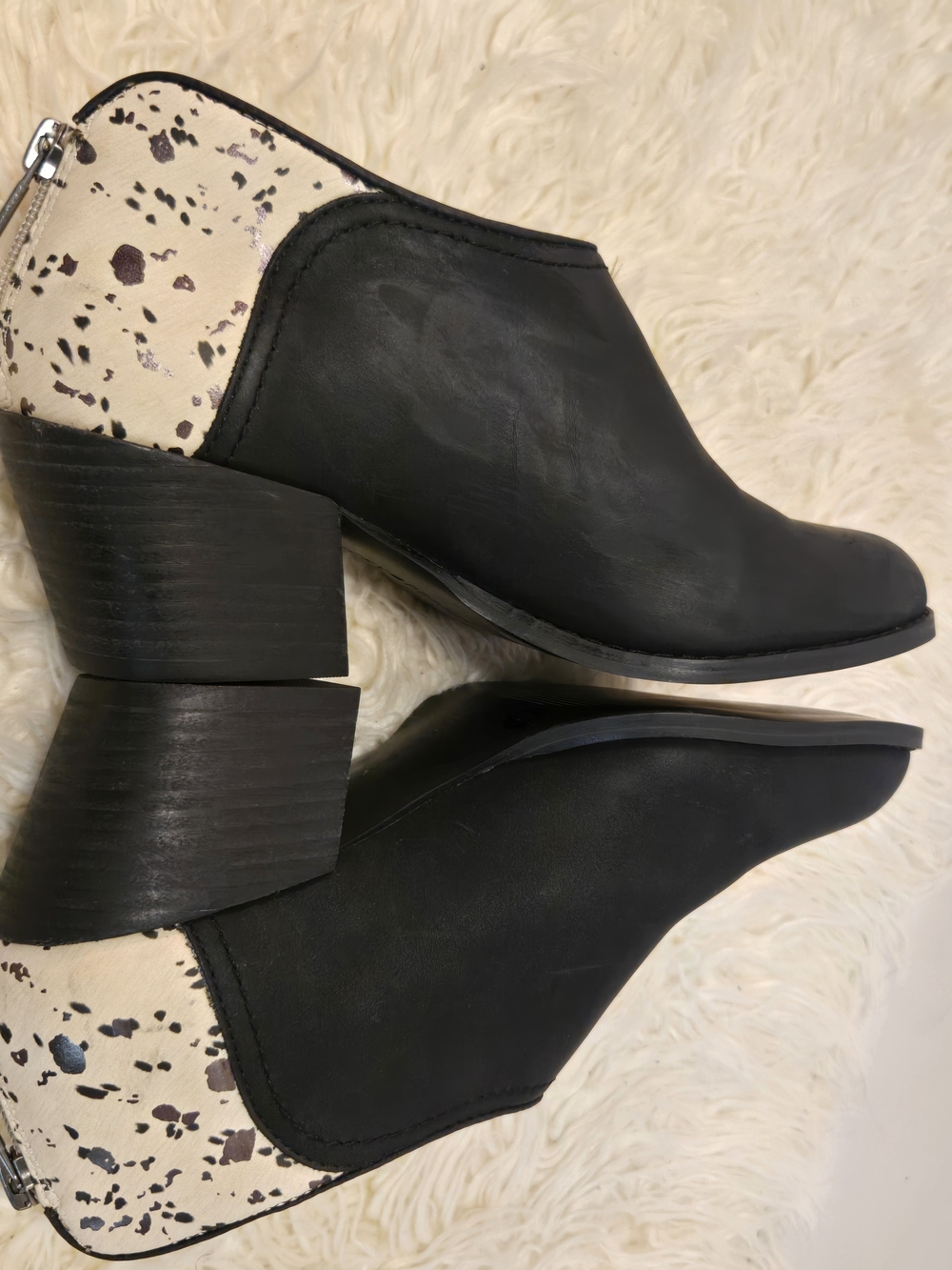 Women's Black Ankle Bootie with Cream Speckle Heel